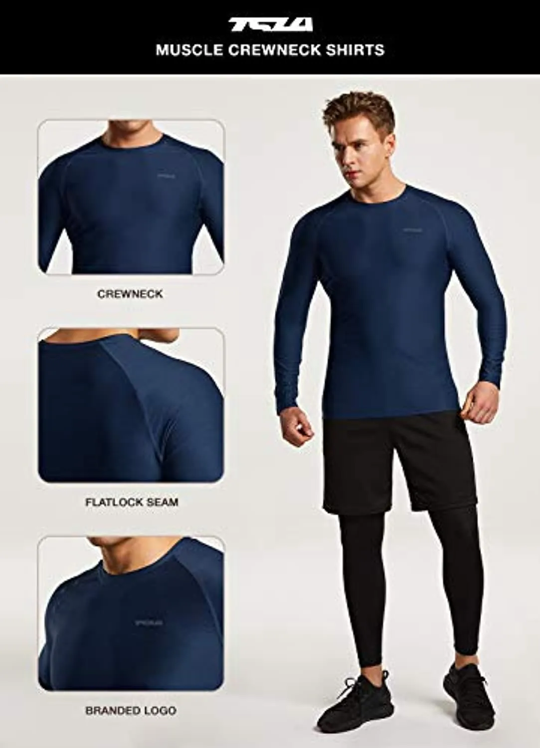 TSLA 3 Pack Men's Long Sleeve Pullover, Dry Fit Running Workout Shirts, Athletic Fitness & Gym Shirt