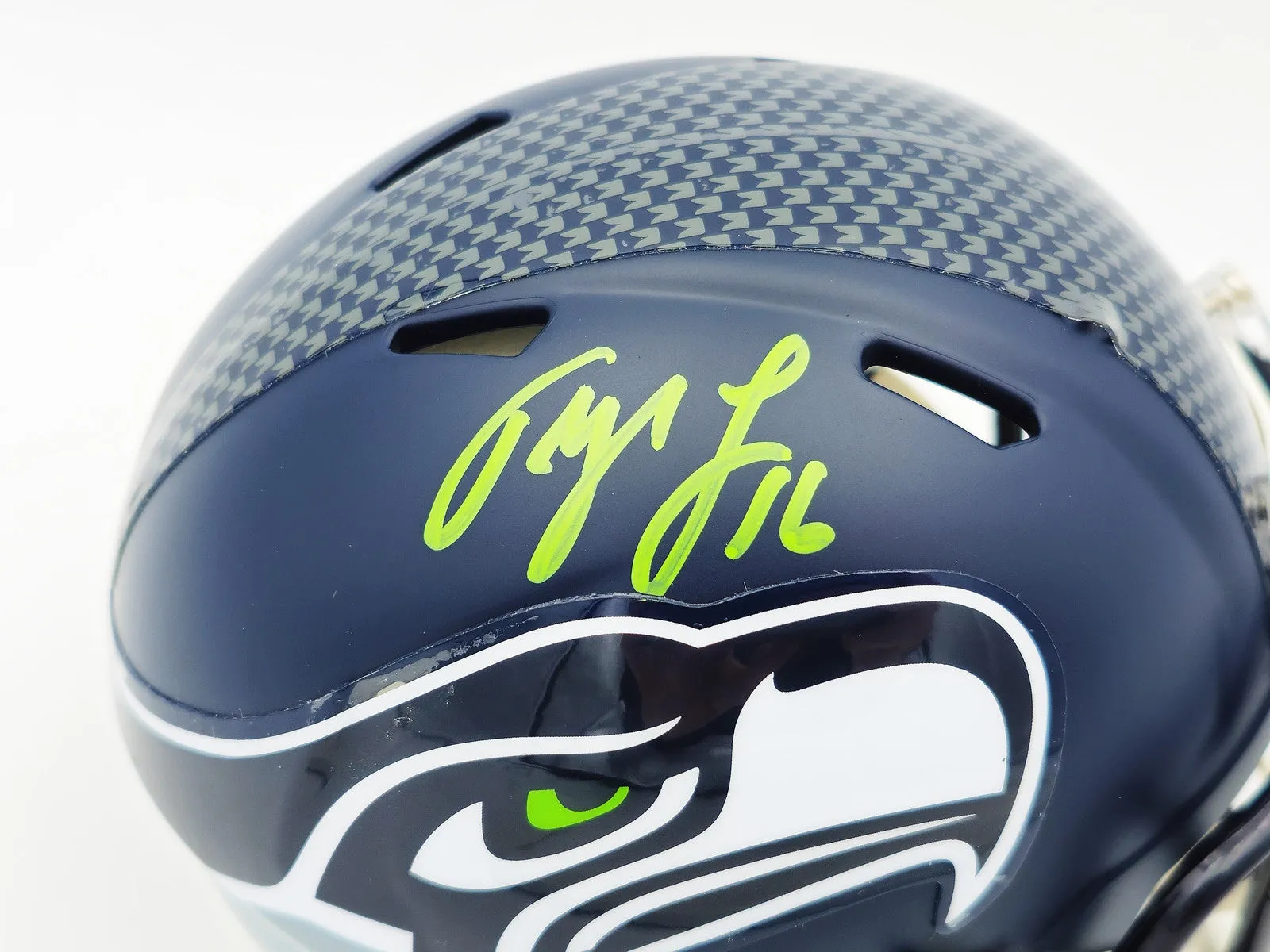 TYLER LOCKETT AUTOGRAPHED SIGNED SEAHAWKS BLUE SPEED MINI HELMET MCS HOLO 236387