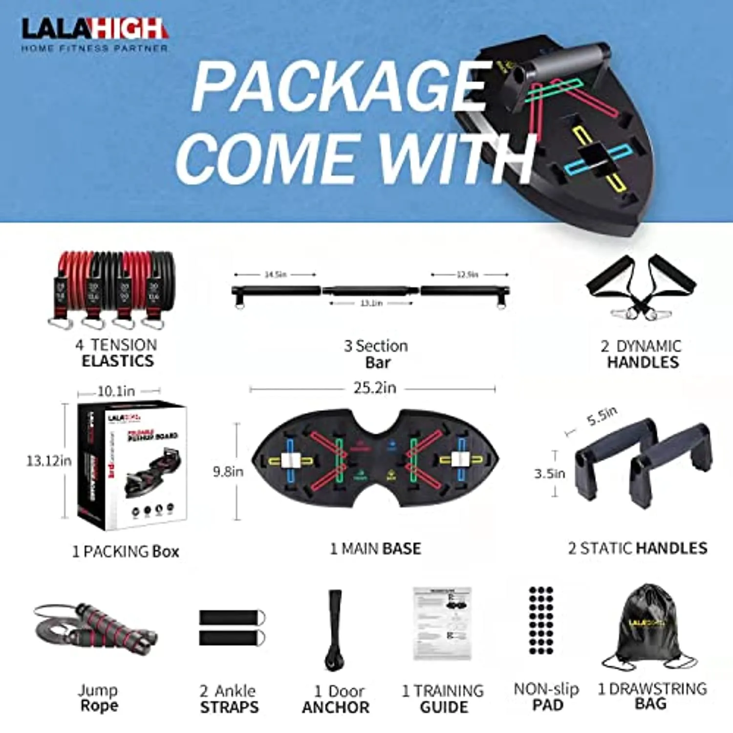 Ultimate Push Up board, Portable at Home Gym, Strength Training equipment for Men, Home Workout Equipment with 15 Gym Accessories, Foldable Pushup bar with Resistance band, Pilates Bar, Jump rope