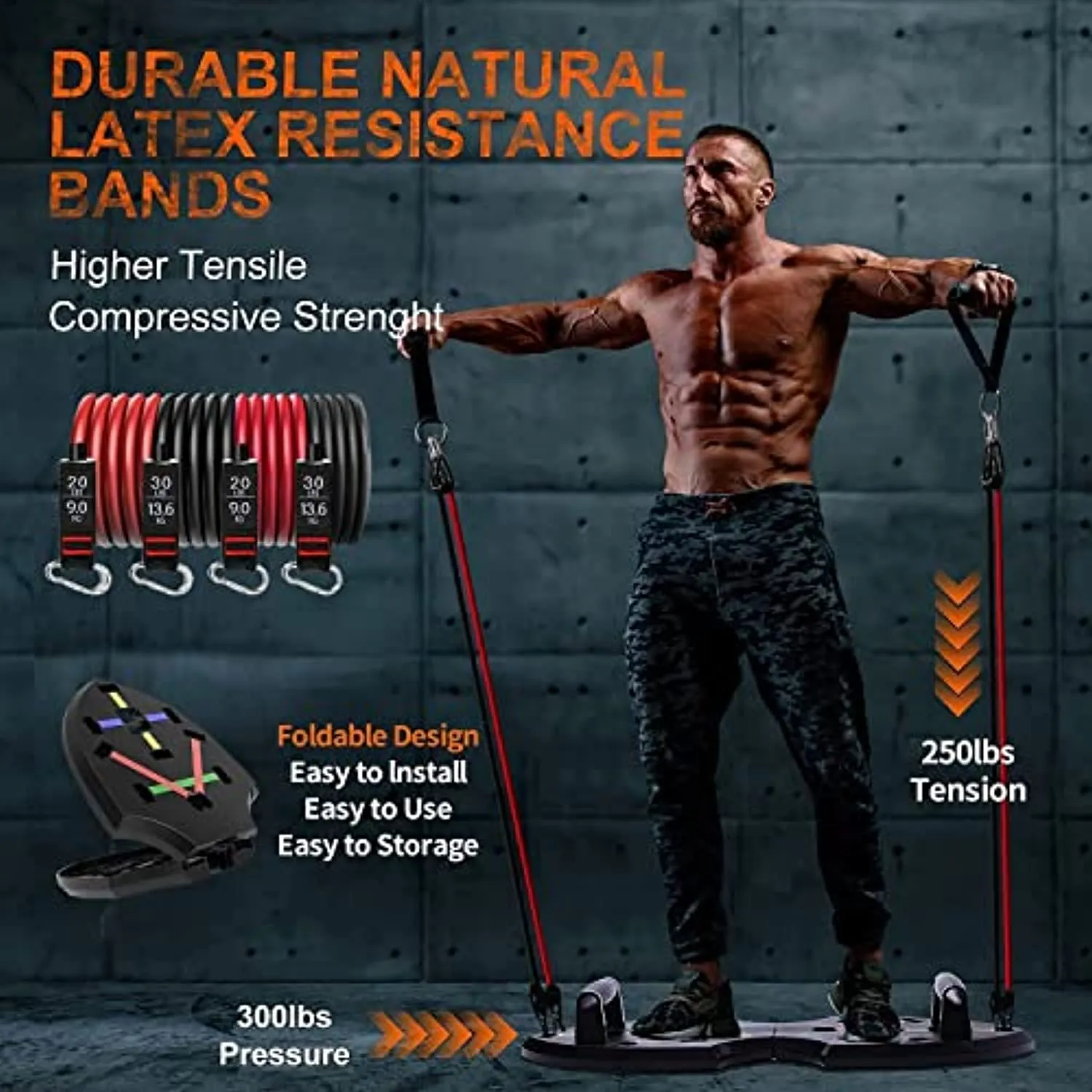 Ultimate Push Up board, Portable at Home Gym, Strength Training equipment for Men, Home Workout Equipment with 15 Gym Accessories, Foldable Pushup bar with Resistance band, Pilates Bar, Jump rope