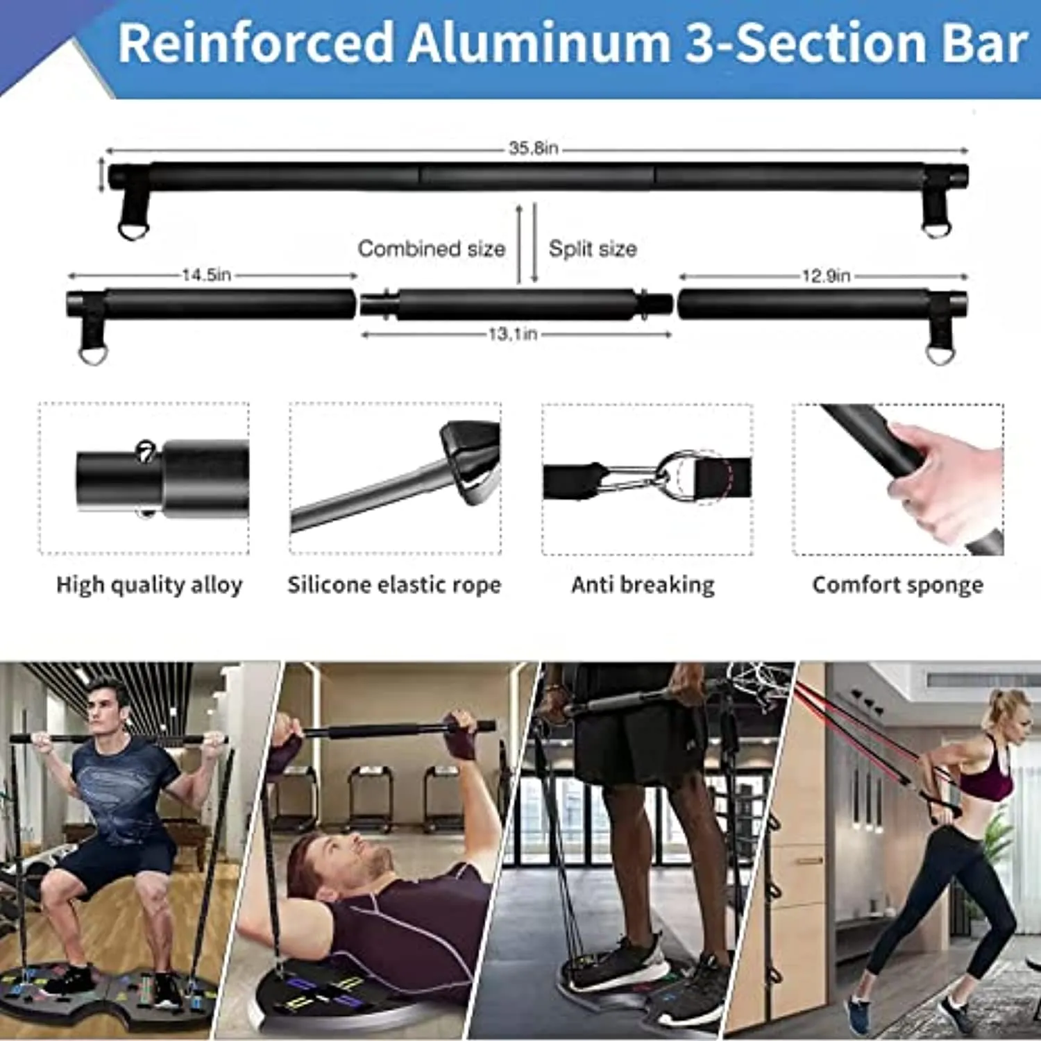Ultimate Push Up board, Portable at Home Gym, Strength Training equipment for Men, Home Workout Equipment with 15 Gym Accessories, Foldable Pushup bar with Resistance band, Pilates Bar, Jump rope