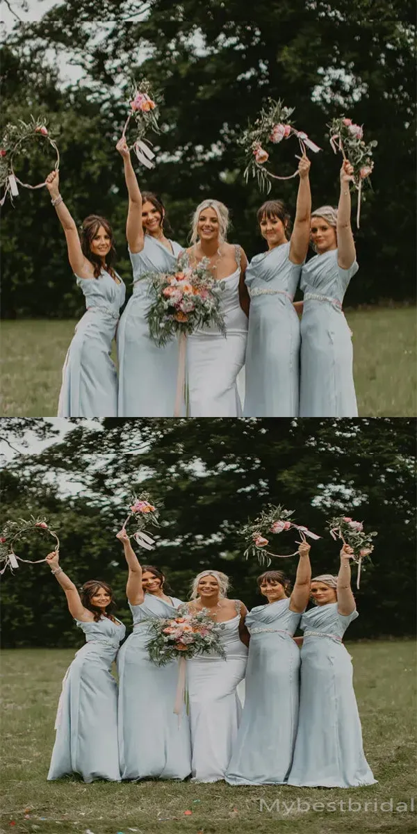 V-neck Pleats A-line Elegant Simple Pretty Long Bridesmaid Dresses,BDS0232