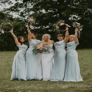 V-neck Pleats A-line Elegant Simple Pretty Long Bridesmaid Dresses,BDS0232