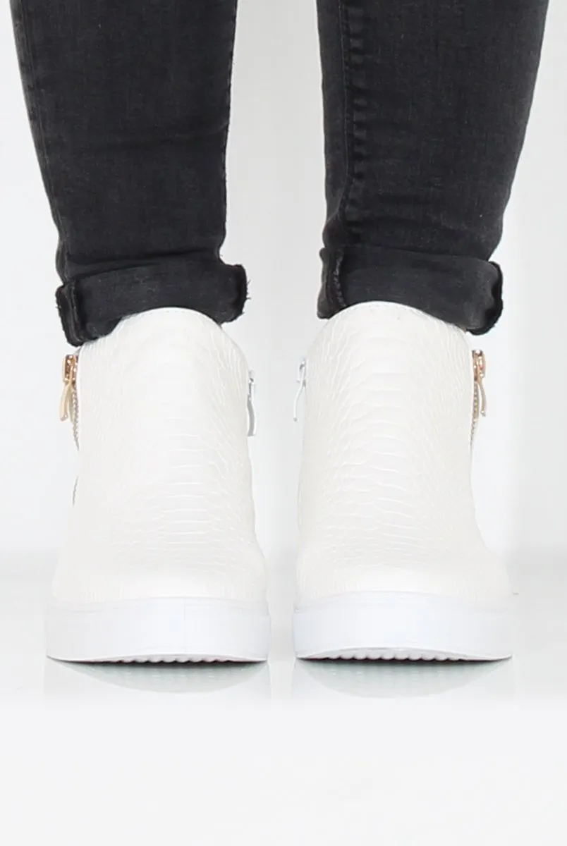 White Snakeskin Hightop Trainer - Tracey