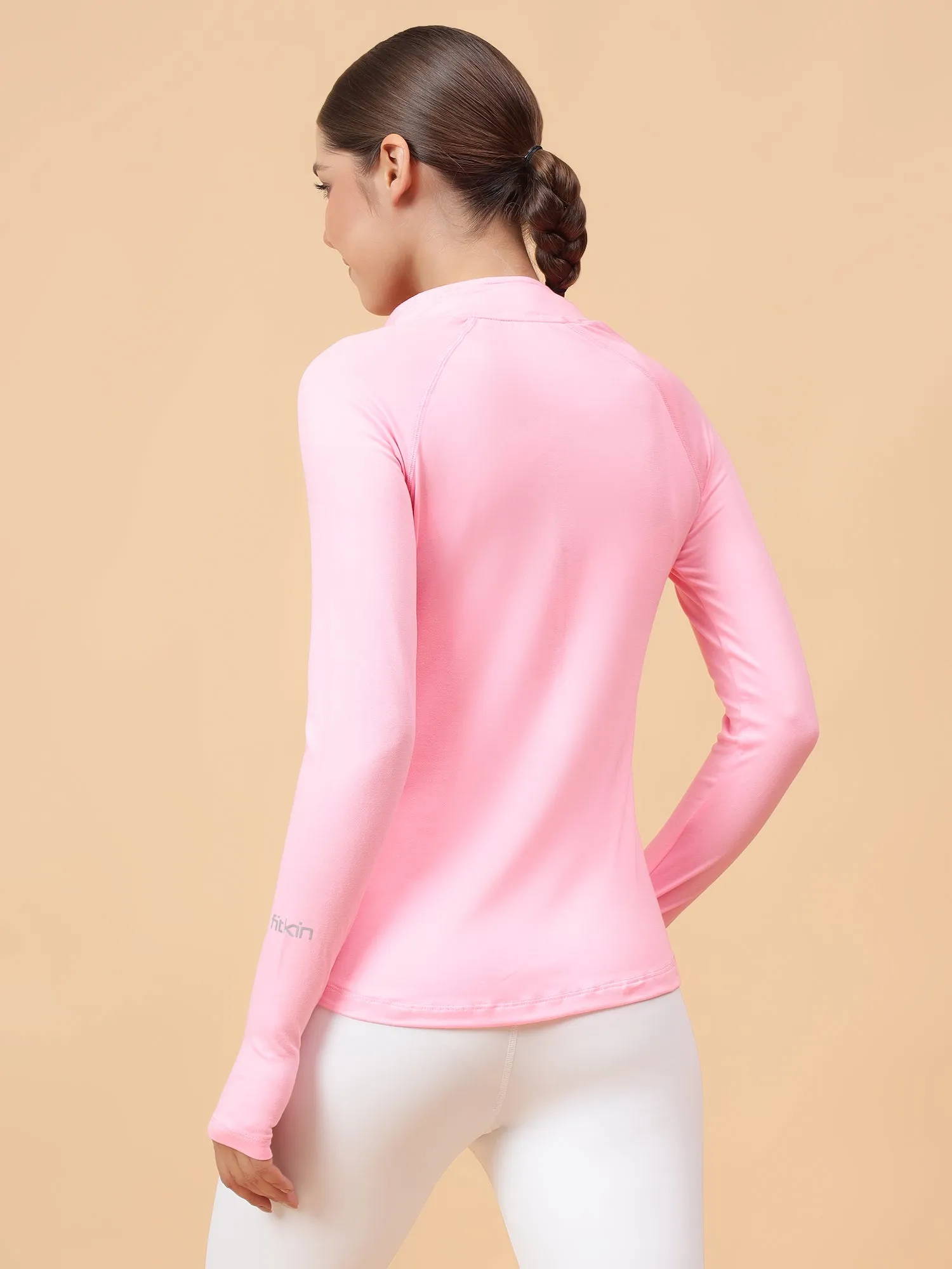 Women's Neon Pink Solid High Neck Training T-shirt