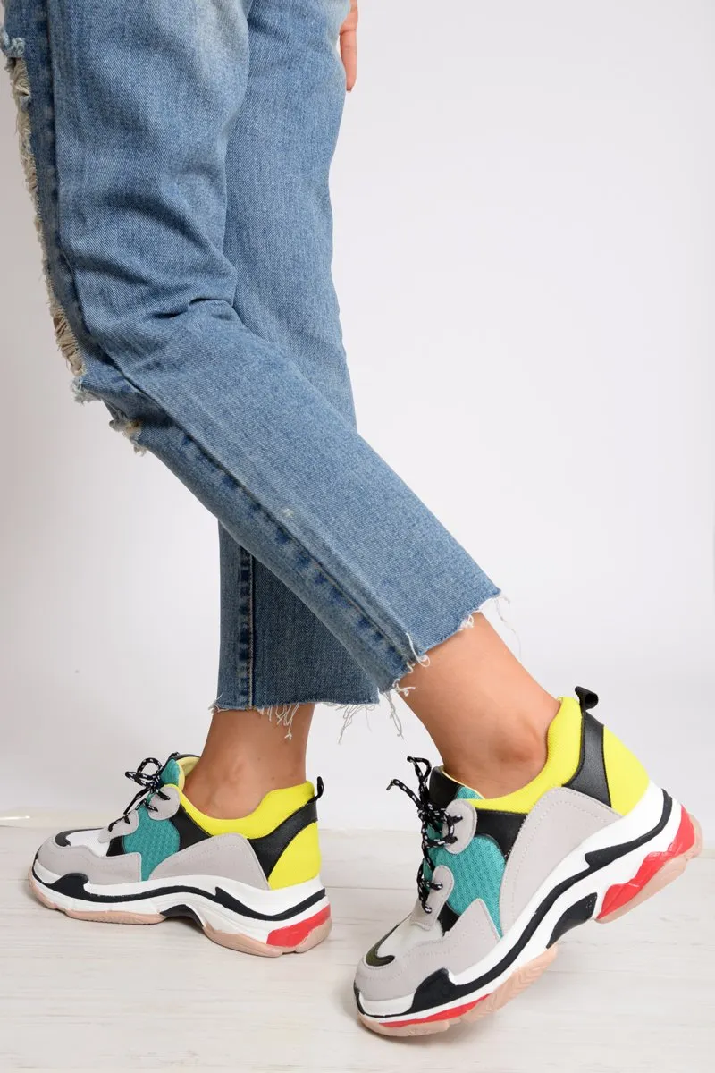 Yellow And Green Chunky Lace Up Trainers - Thea