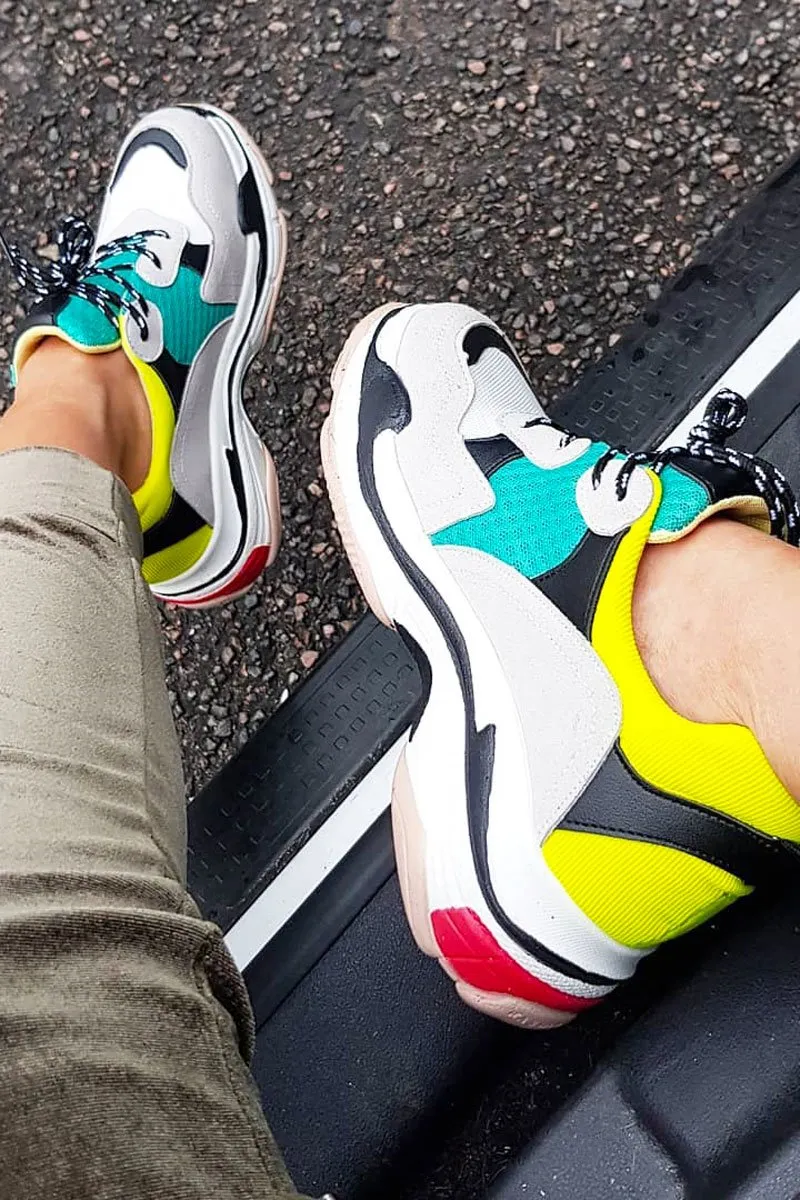 Yellow And Green Chunky Lace Up Trainers - Thea